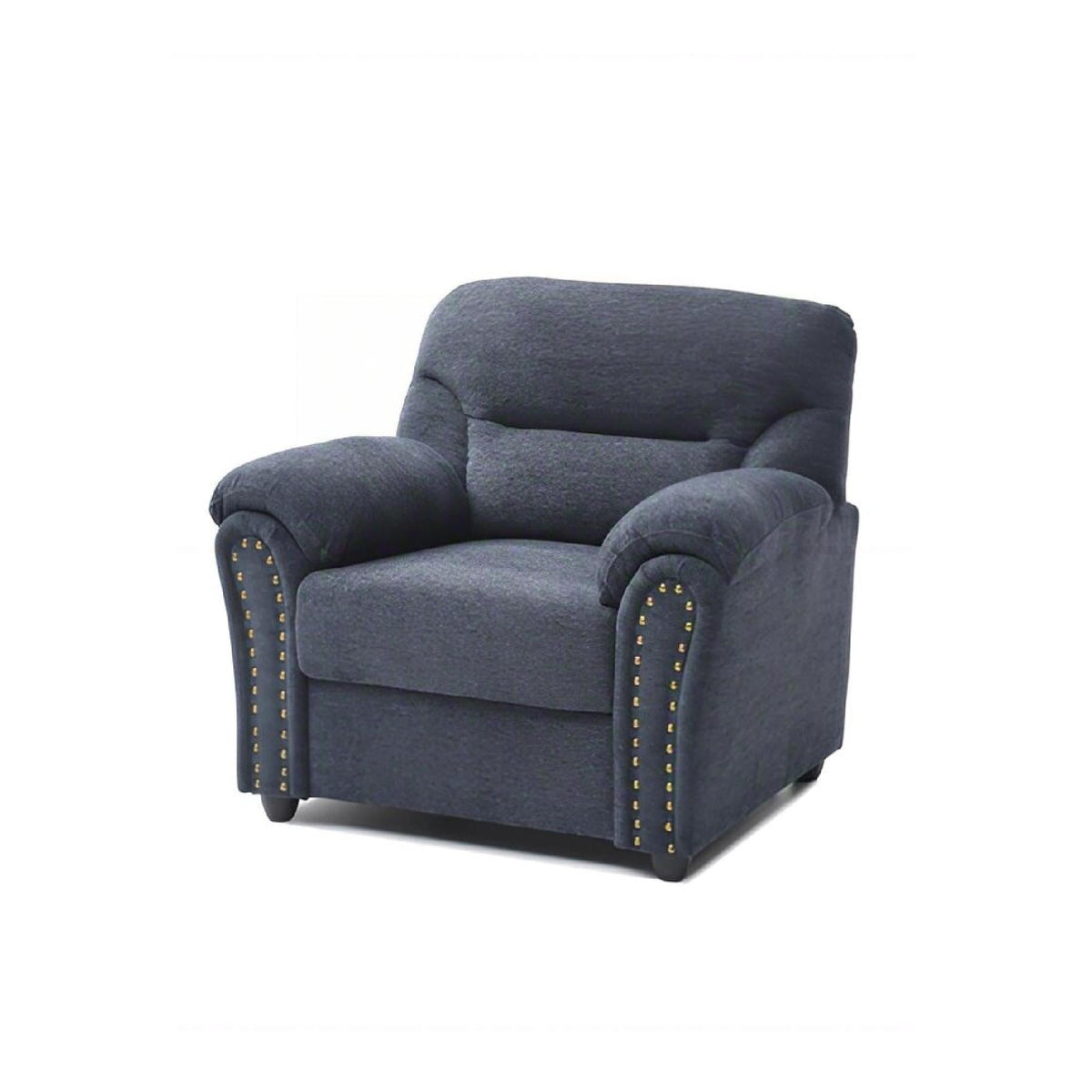 Hamilton Arm Chair with Hand-Applied Nailhead Trim and Pillow Top Cushions - Blue, Gray, Dark Brown