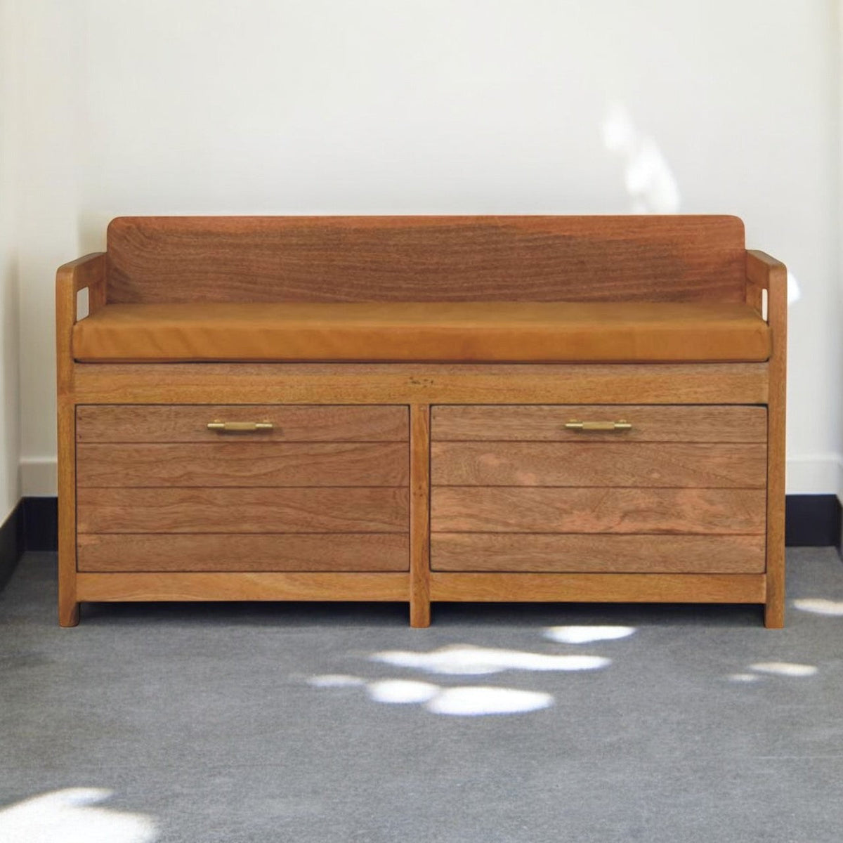 Oxford Oak-ish 2-Drawer Storage Bench with Leather Seat - Tan