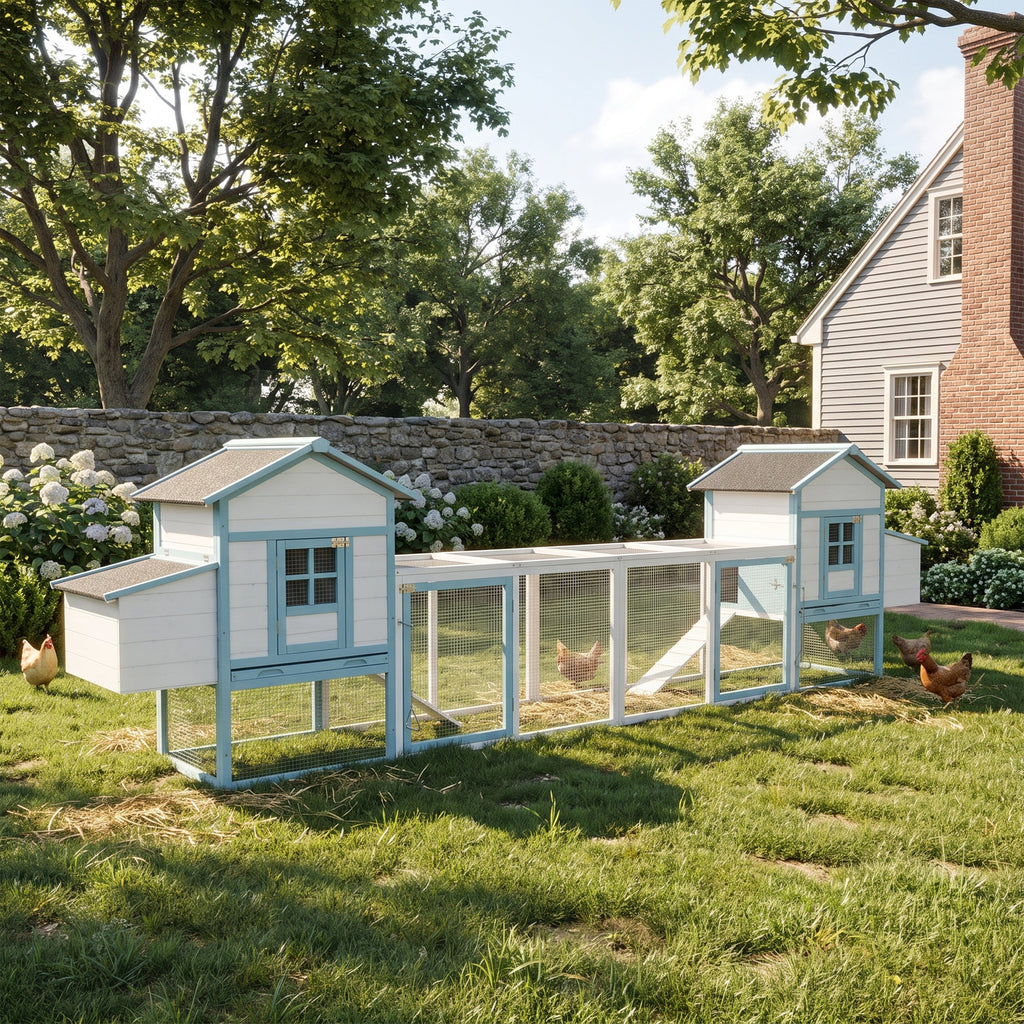 Large Wooden Chicken Coop with Double Nesting Boxes - Natural Wood