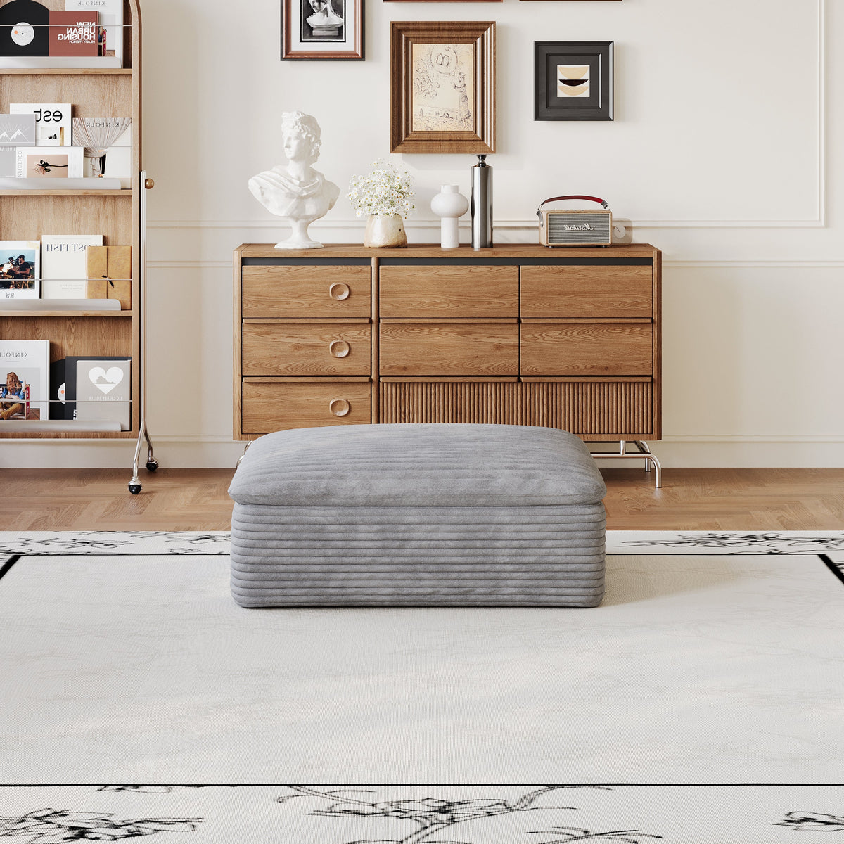 Versatile Fabric Ottoman with Modular Design - Neutral