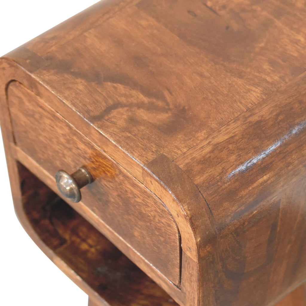 Solid Wood Extra Mini Nightstand with Curved Lower Shelf - Chestnut