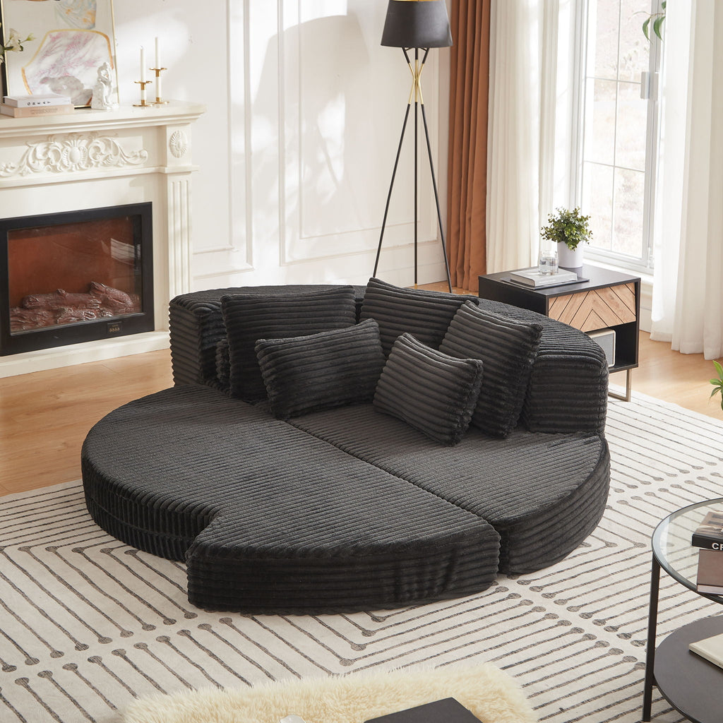 Semi Circular 2 In 1 Sofa Bed with Neck Pillow - Beige, Black, or Dark Green