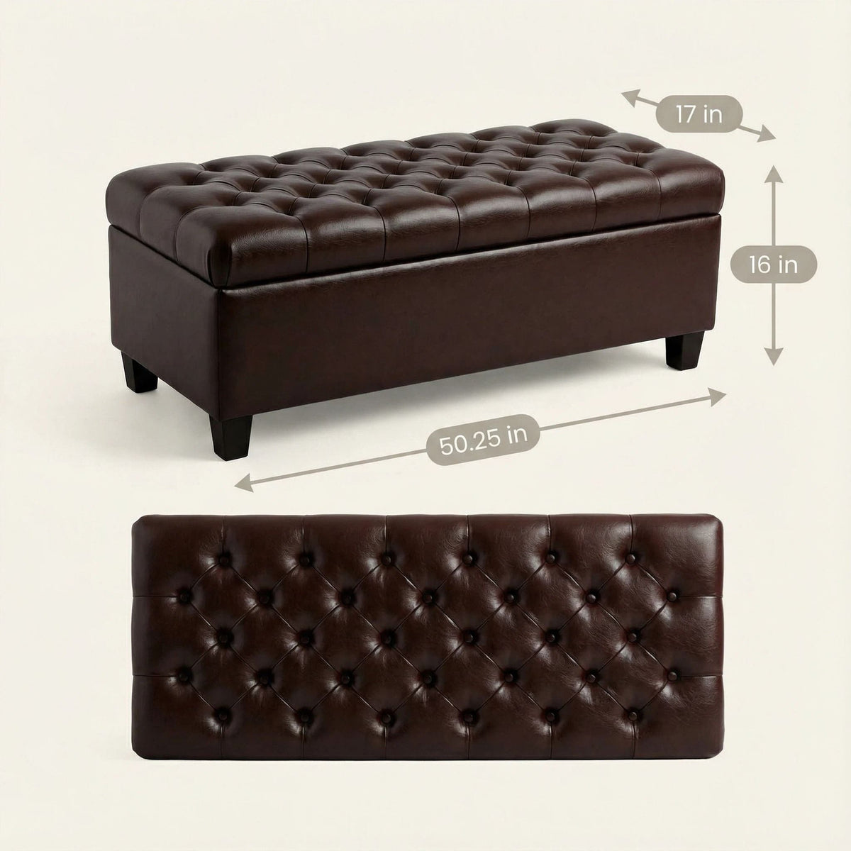 Storage Ottoman Bench with Safety Hinges - Faux Leather or Fabric