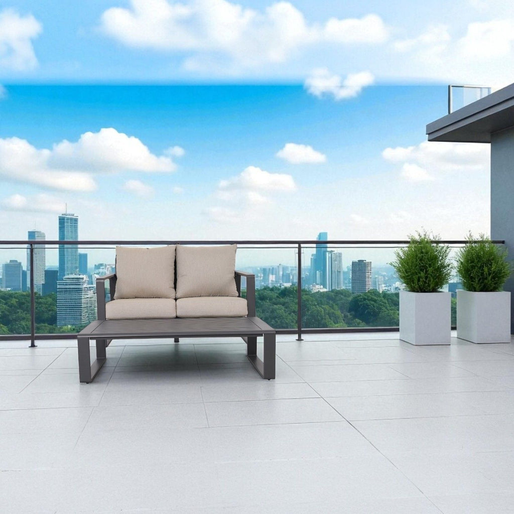 Outdoor Sofa Set with Rectangular Coffee Table - Aluminum Frame - Gray or Beige
