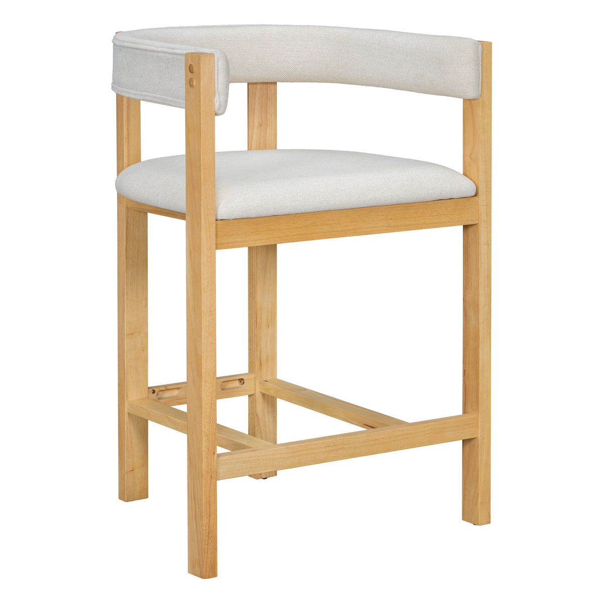 Counter Stool Set of 2 with Curved Solid Wood Backrest - Beige