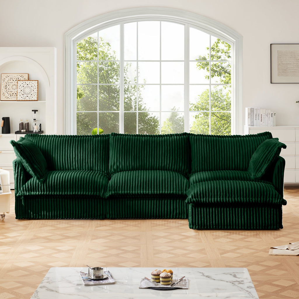 L-Shaped Slipcovered Sectional Sofa Couch with Washable Covers - Green or Cream
