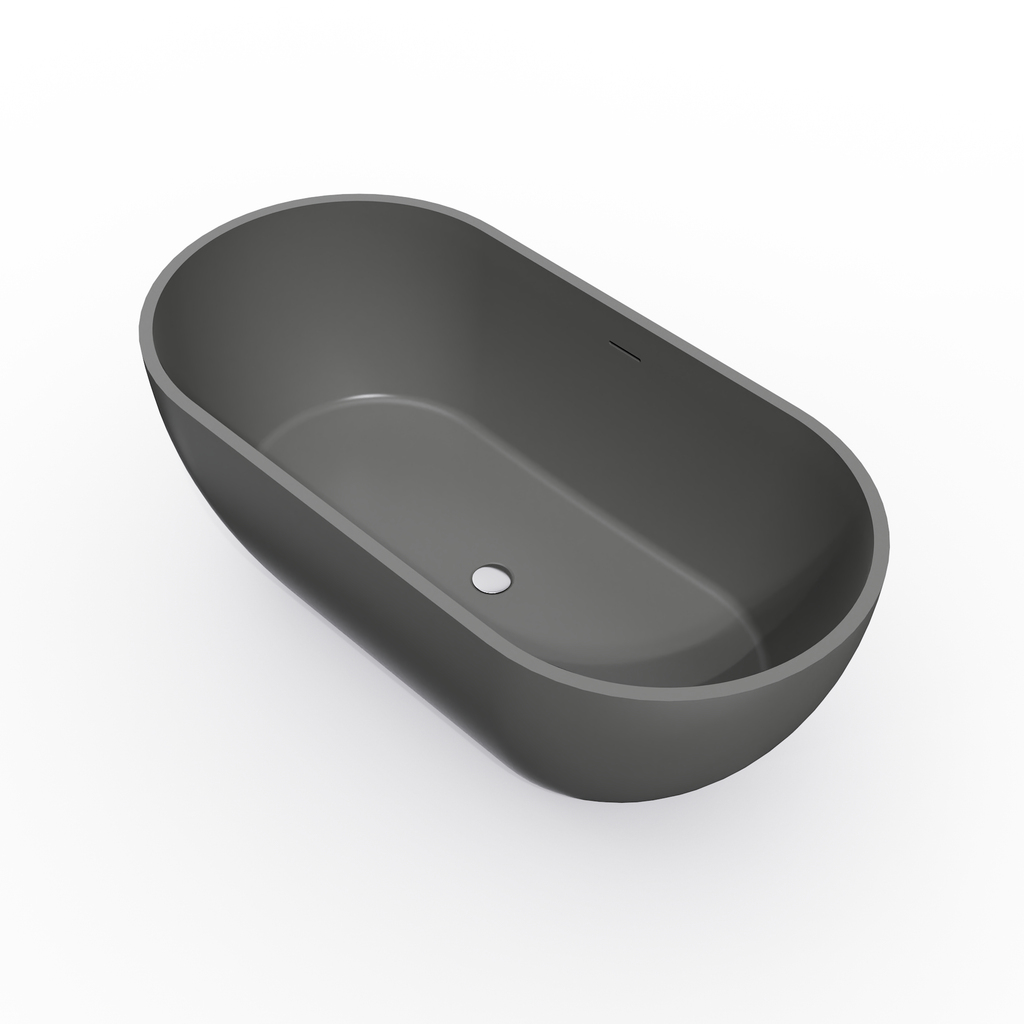 59 Inch Solid Surface Oval Freestanding Bathtub with Modern Oval Design - Dark Grey or Black