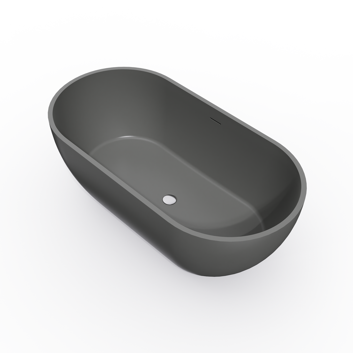 59 Inch Solid Surface Oval Freestanding Bathtub with Modern Oval Design - Dark Grey or Black