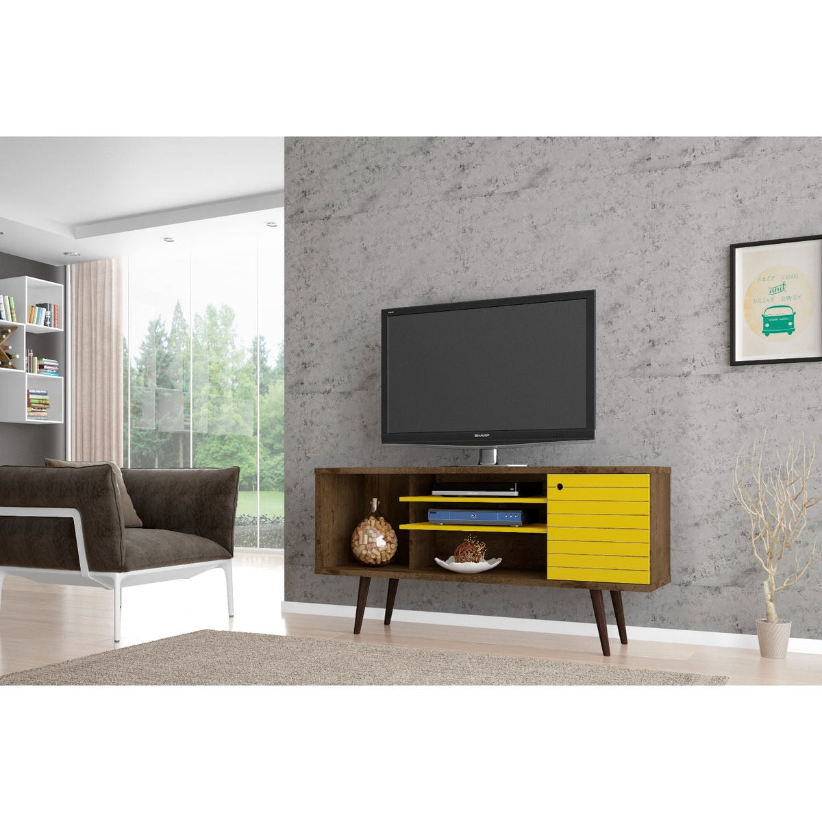 Free Standing Design TV Stand with Storage - Yellow, Light Blue, White