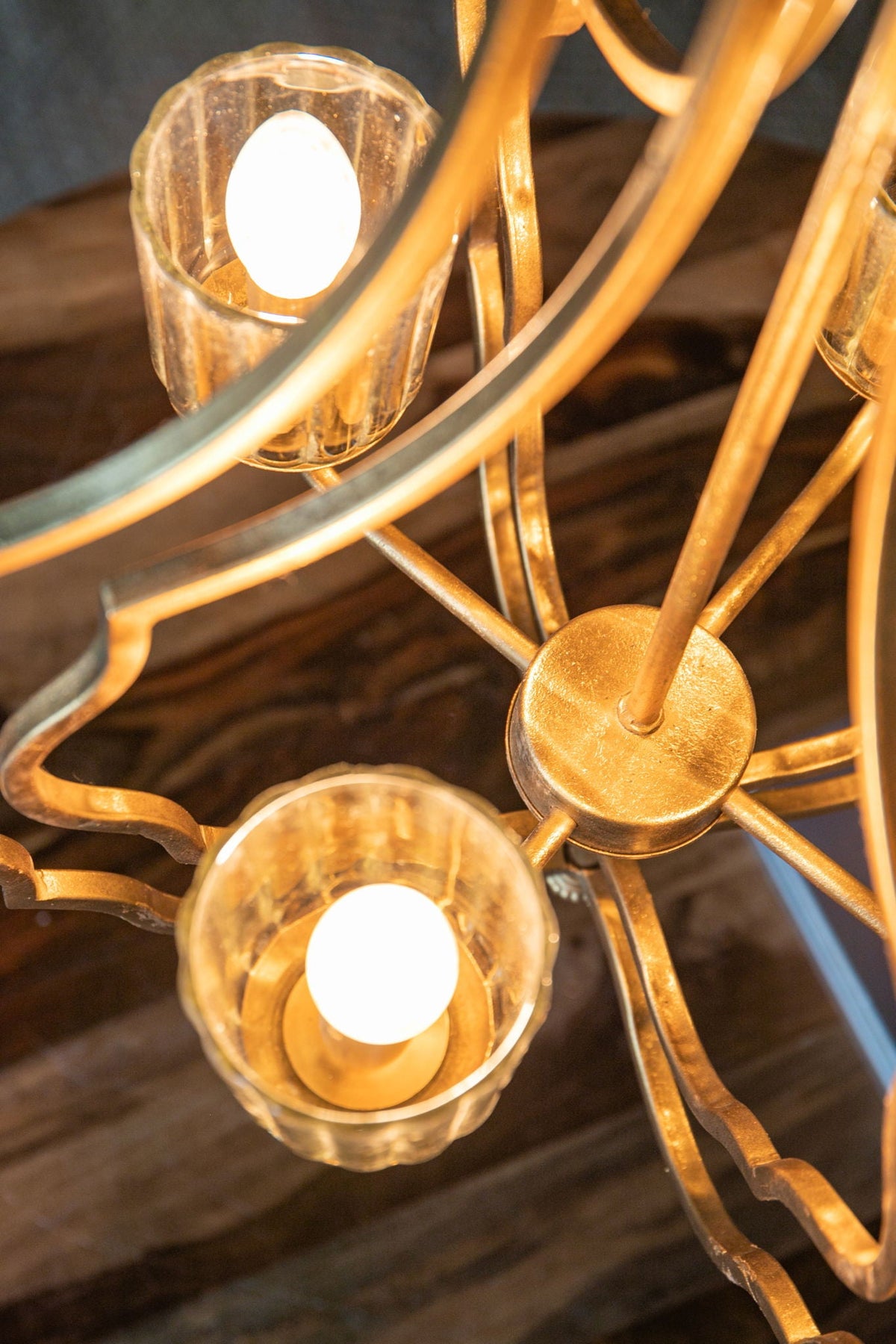 4 Light Metal Chandelier, Hanging Light Fixture - Gold