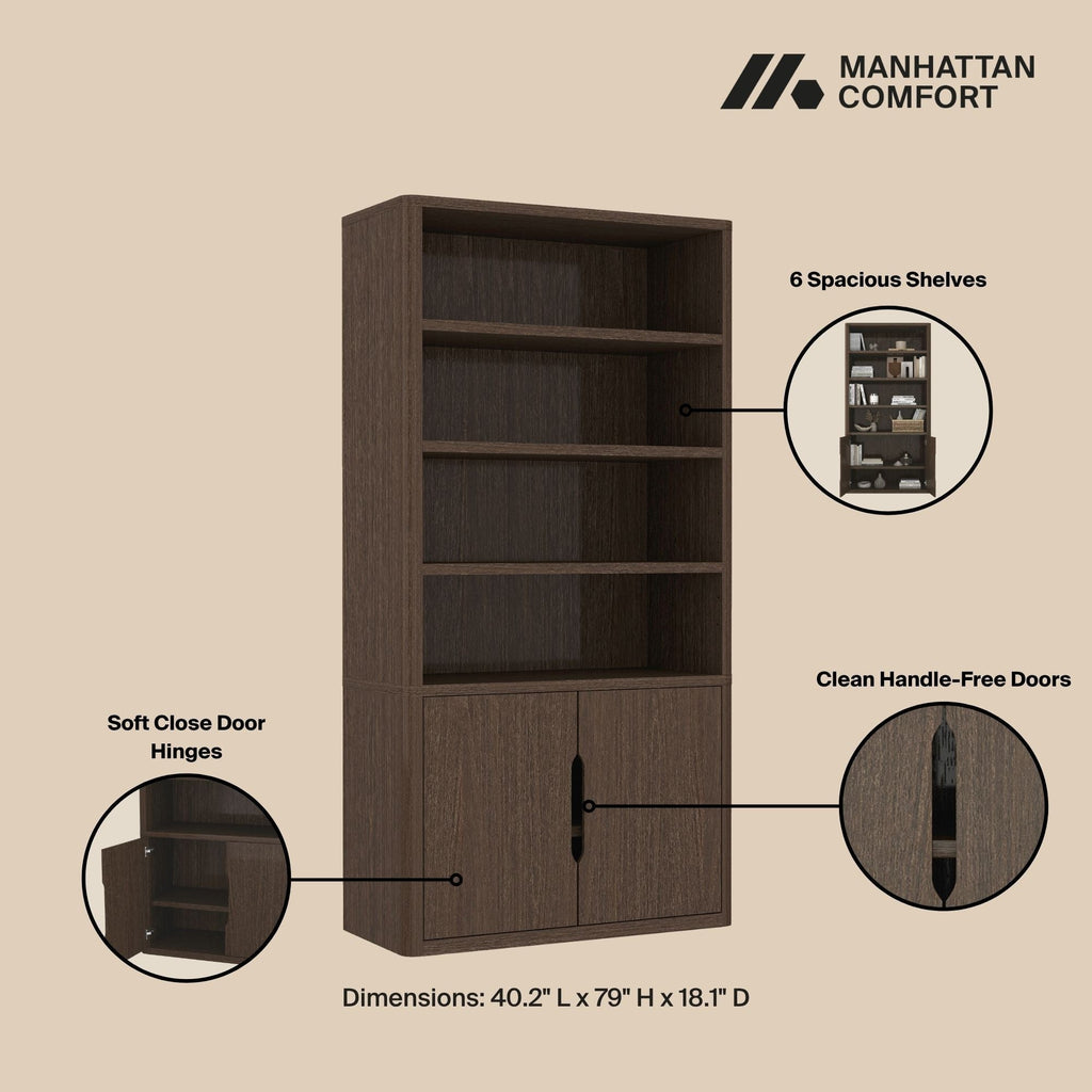 Modern Bookcase Cabinet with Adjustable Shelves - Black, Light Brown, Dark Brown