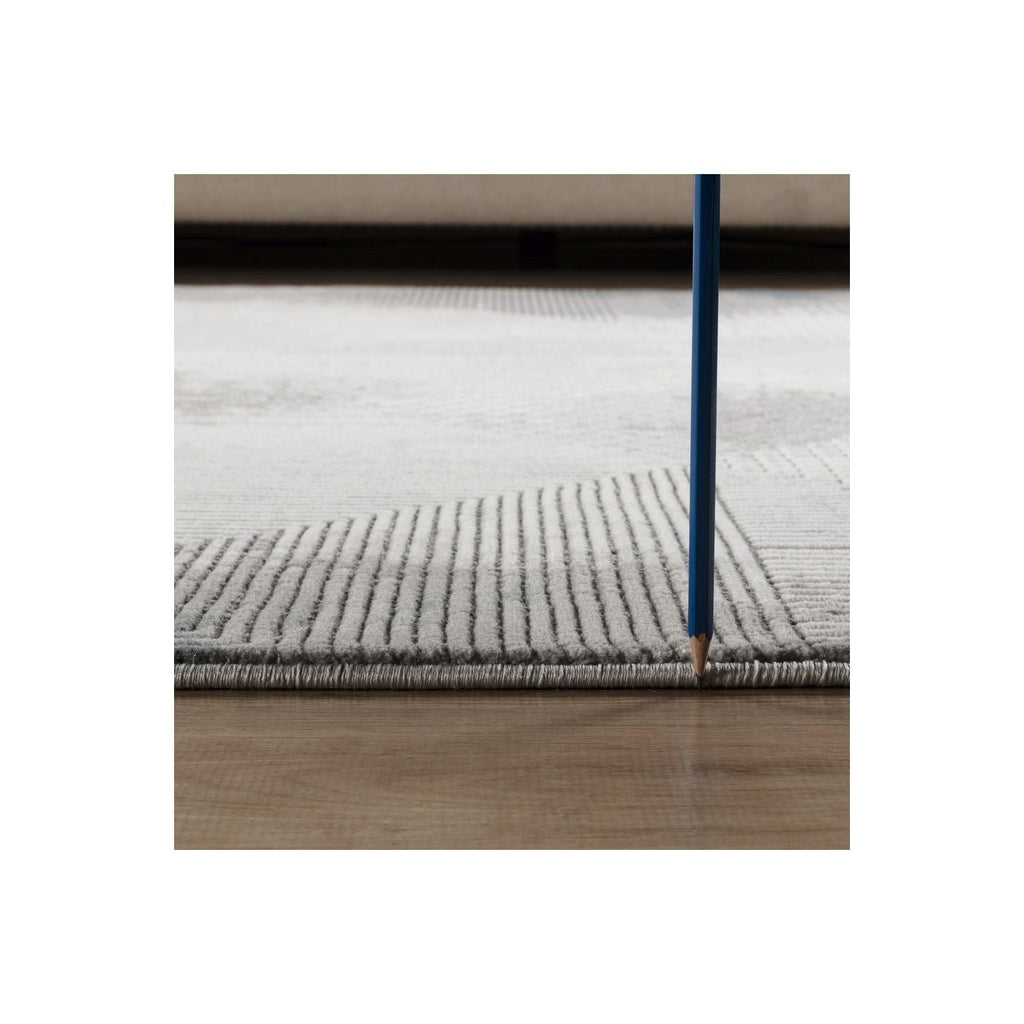 Geometric 3D Area Rug with Layered Texture - Gray/Ivory
