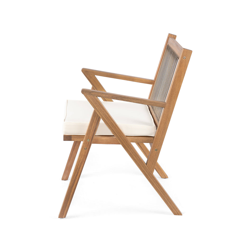 Acacia Wood Patio Dining Chair Set with Water-Repellent Cushions - Grey Rope