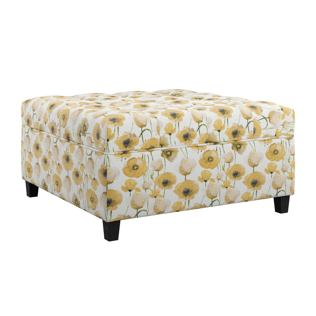 Floral Storage Ottoman with Traditional Design - Gold