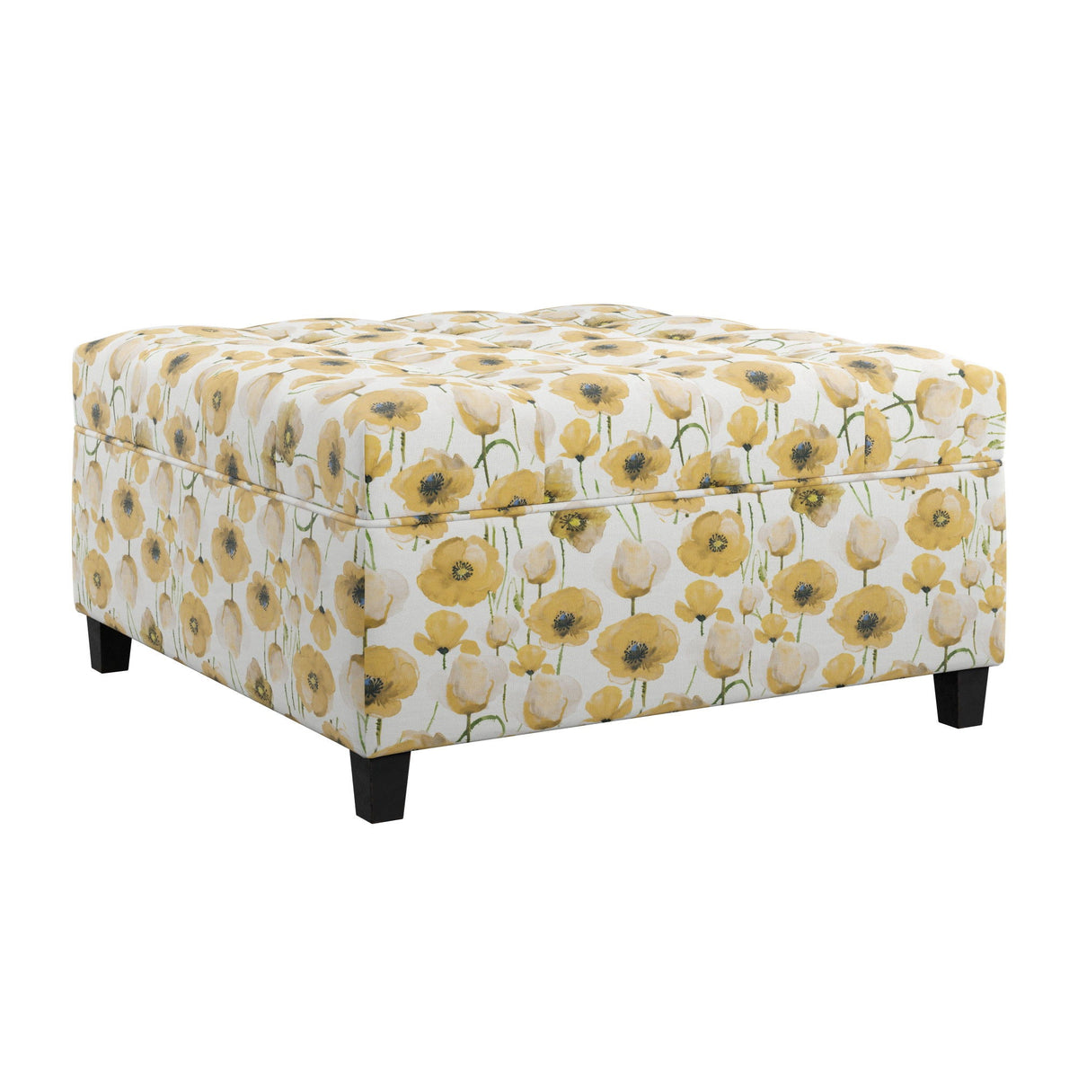 Floral Storage Ottoman with Traditional Design - Gold