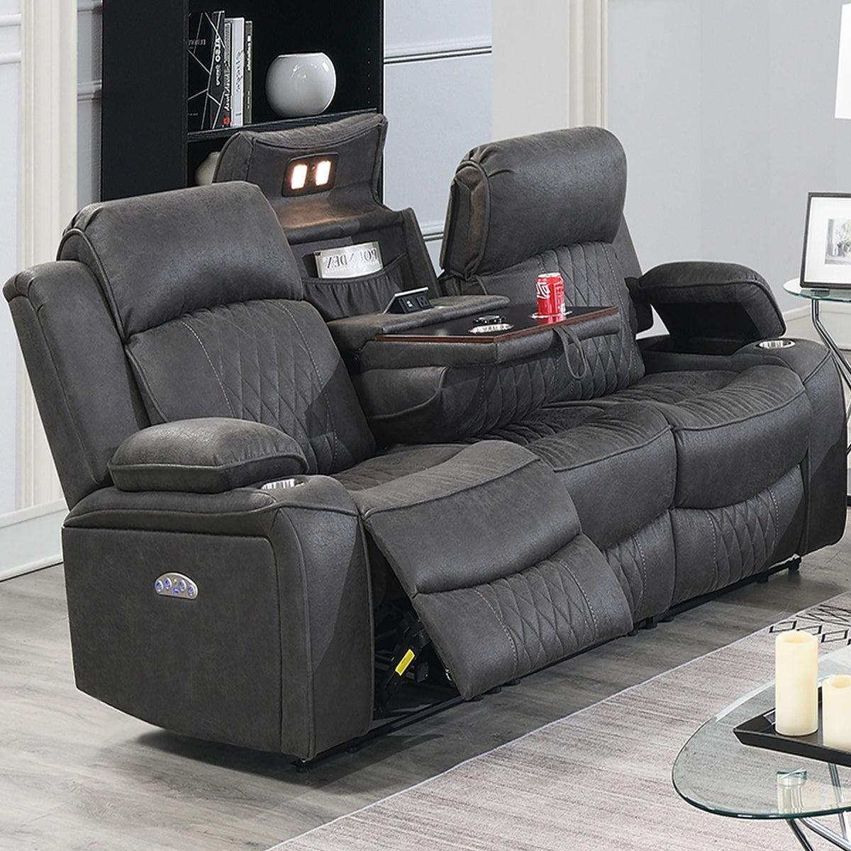 Power Motion Living Room Set with Adjustable Headrest & USB Port - Dark Brown or Dark Gray