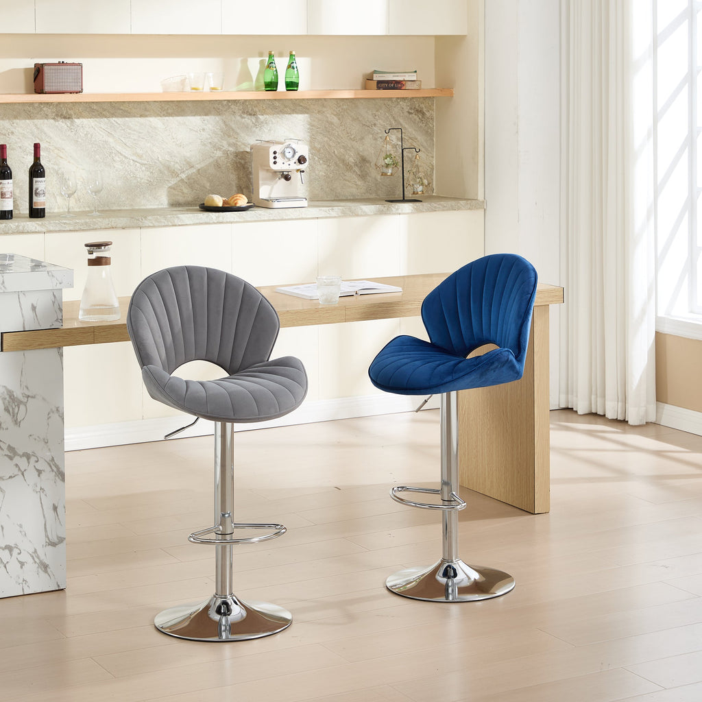 Grey Adjustable Bar Stools Set of 2 with Back and Footrest