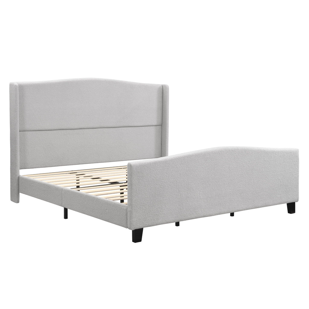 Platform Bed Frame with Tall Headboard and High Footboard - White or Gray