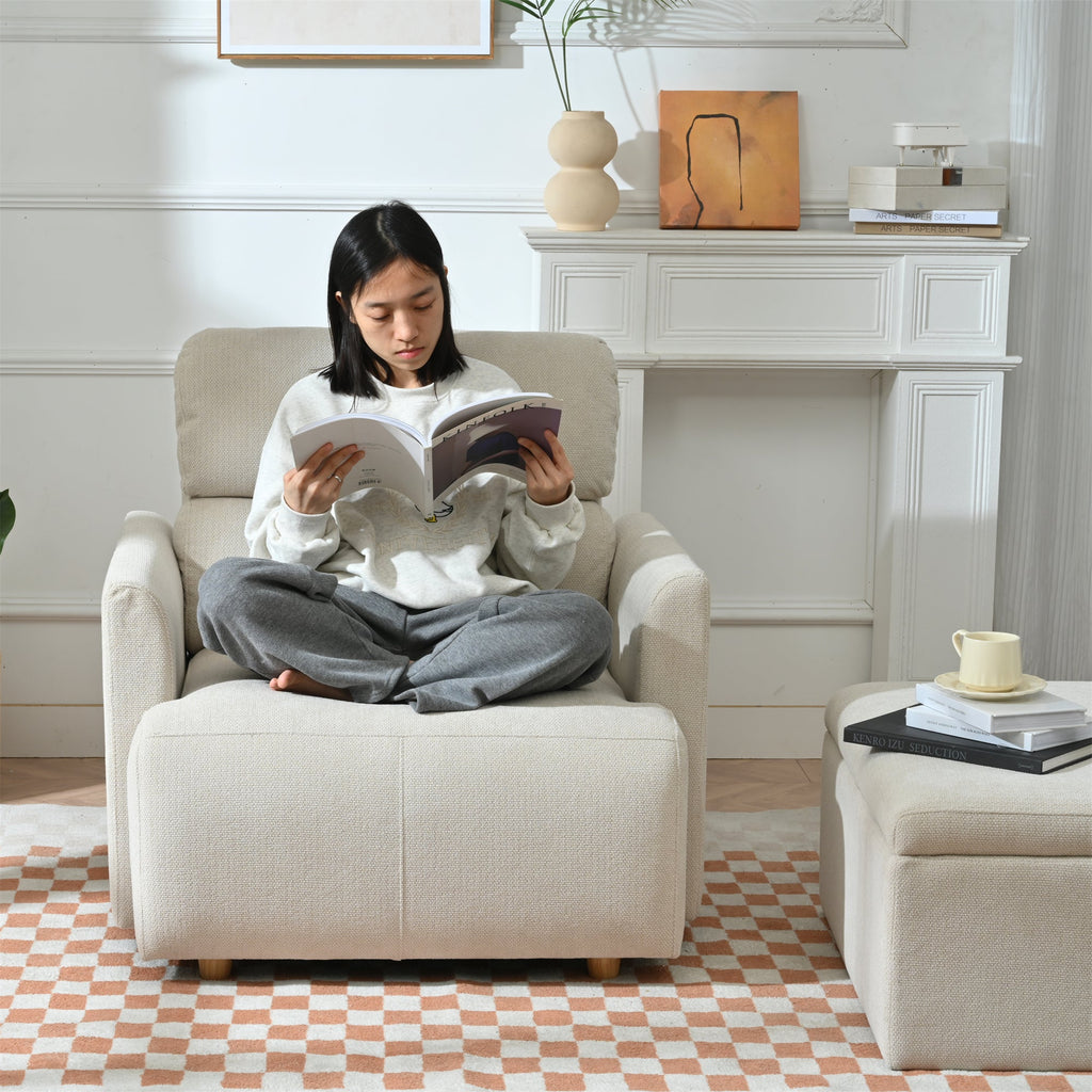 Oversized Chair with Storage Ottoman with Solid Wood Frame - Snowflake Velvet