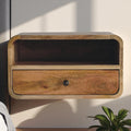 Large Floating Bedside Nightstand with Drawer and Open Slot - Oak-ish