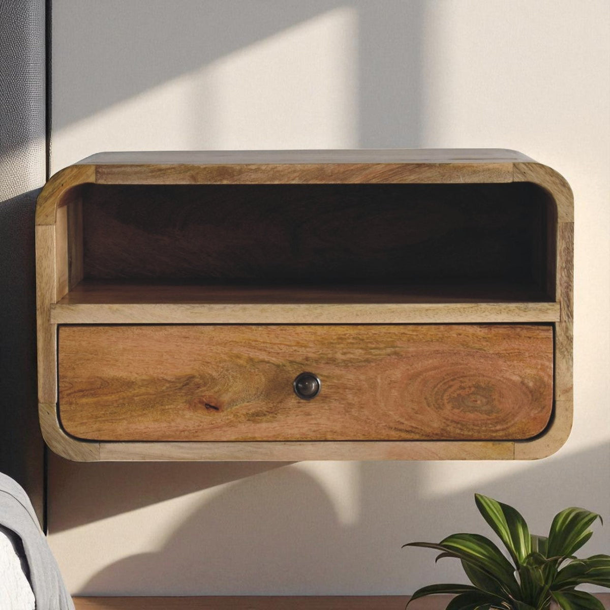 Large Floating Bedside Nightstand with Drawer and Open Slot - Oak-ish