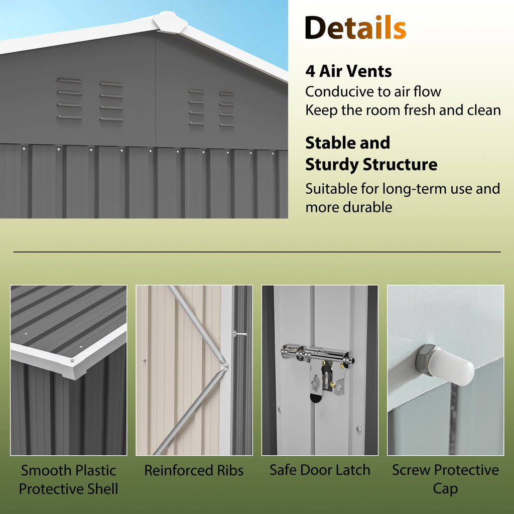 Large Steel Storage Shed with Window & Lockable Doors - Gray