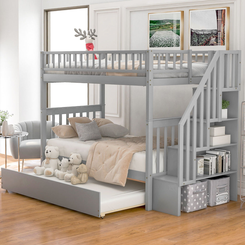 Bunk Bed with Staircase and Storage Options - Dark Gray or White