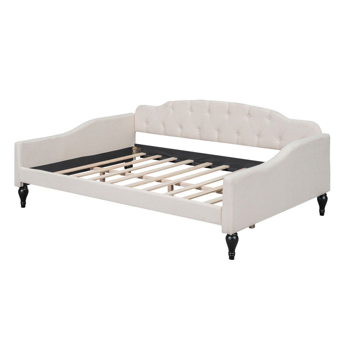 Upholstered Tufted Daybed with Storage Options - Beige