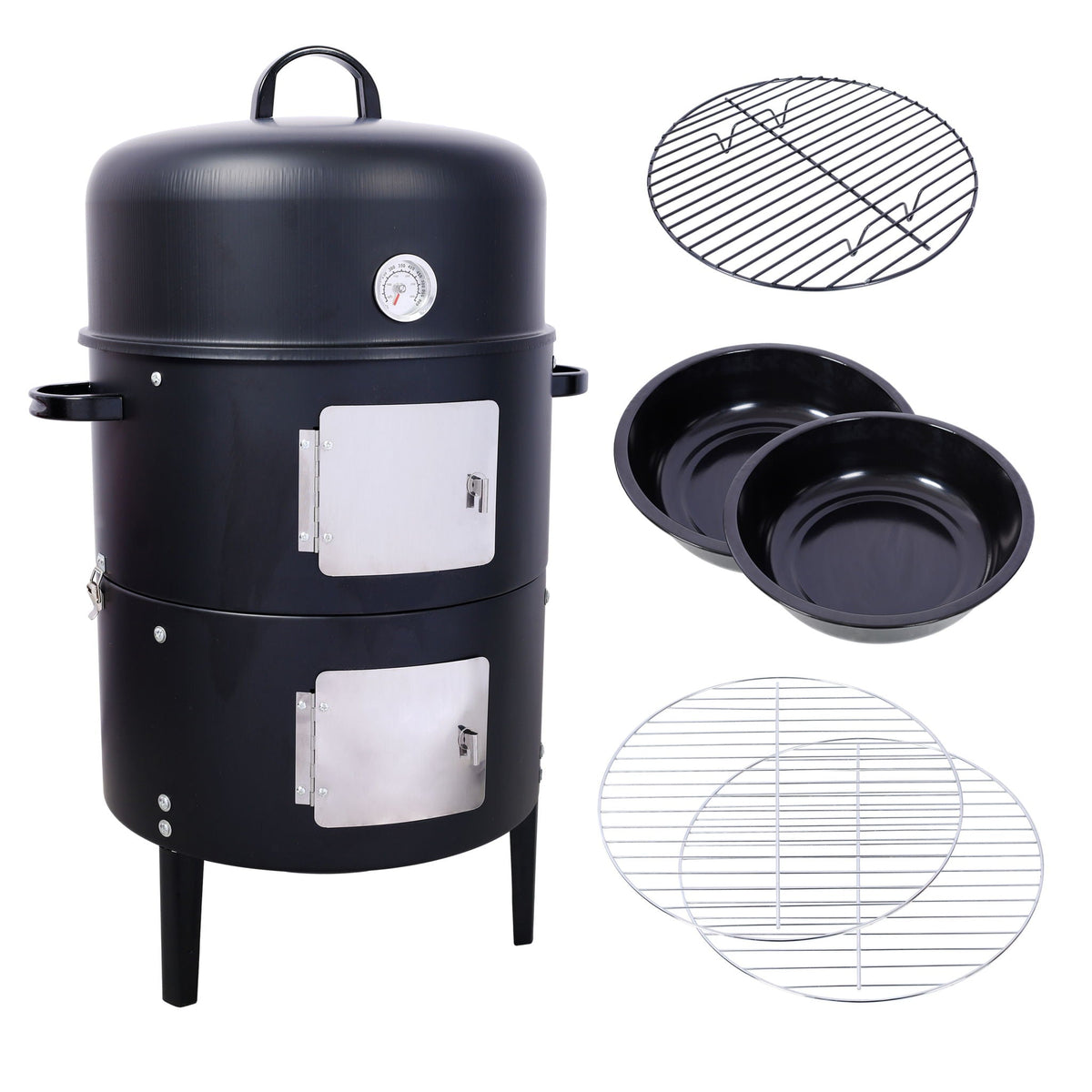 17" Steel Charcoal BBQ Grill with Built-in Thermometer - Black
