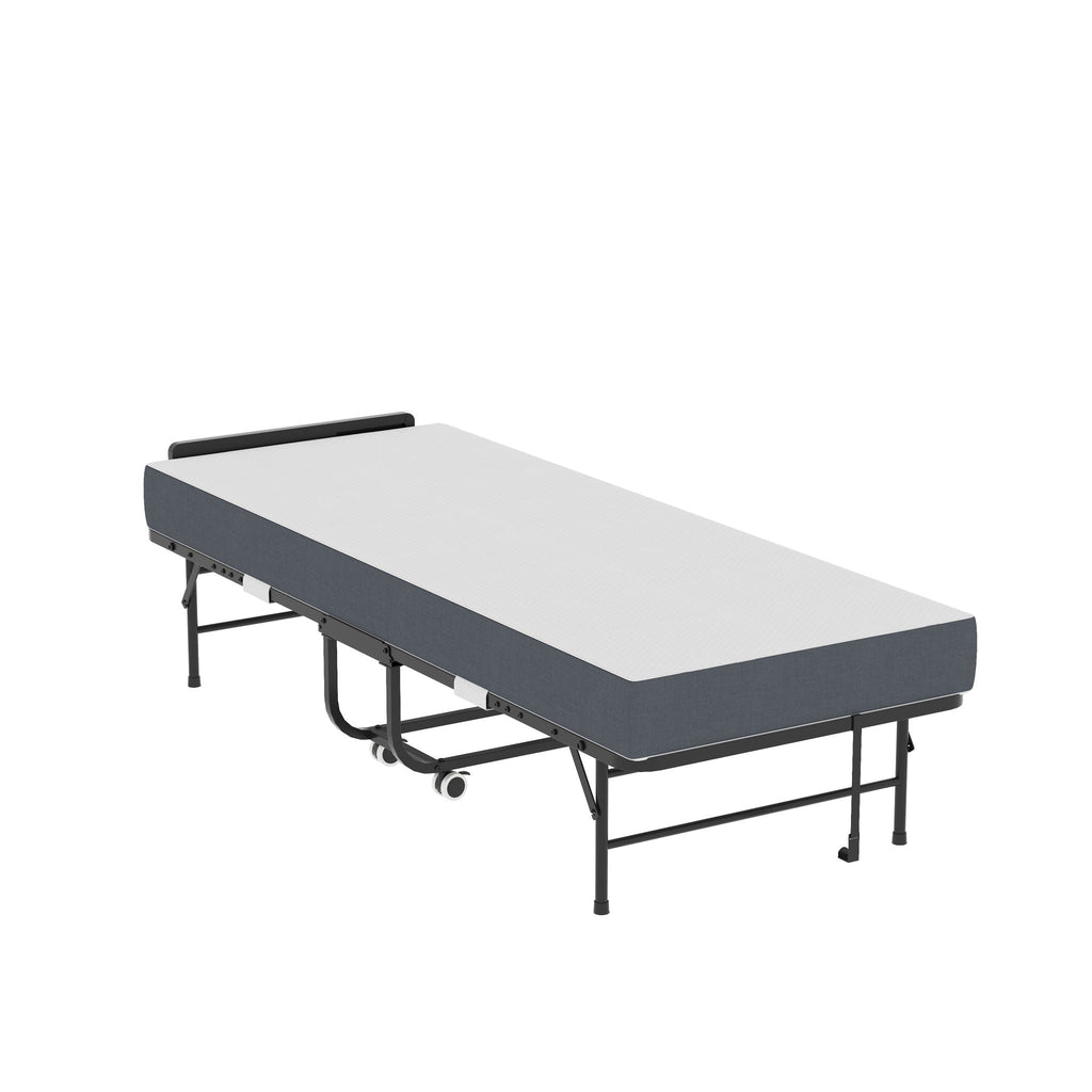 Twin Folding Bed with Adjustable Headboard & Memory Foam Mattress - Black