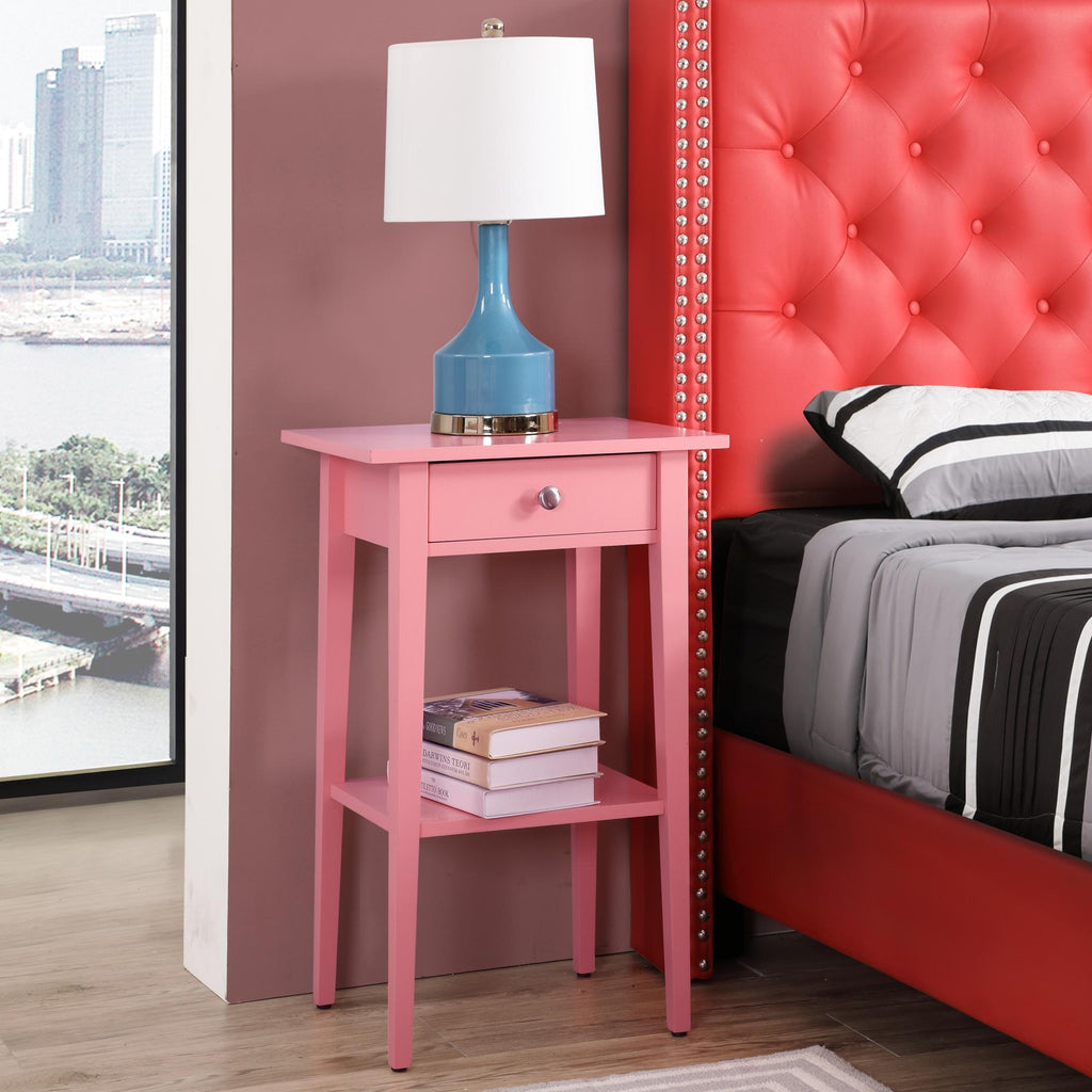 Wood Nightstand with Drawer and Shelf - Multiple Colors