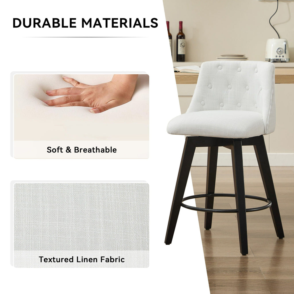 Swivel Bar Stools with Button Tufted Back - White