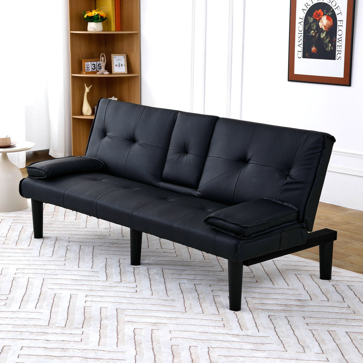Foldable Sofa Bed with Cup Holder and Solid Wood Frame - Multiple Colors