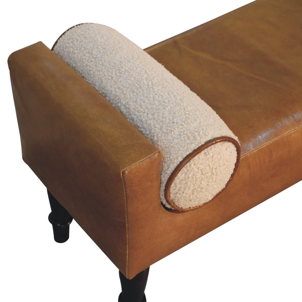 Solid Wood Chester Buffalo Bench with Buffalo Leather Upholstery