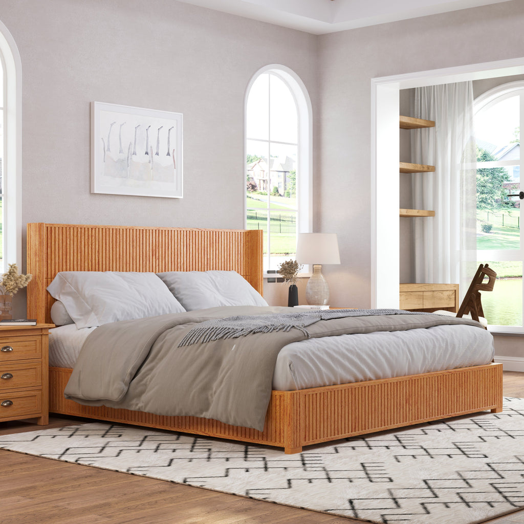 Solid Wood Platform Bed Frame with Headboard - King Size