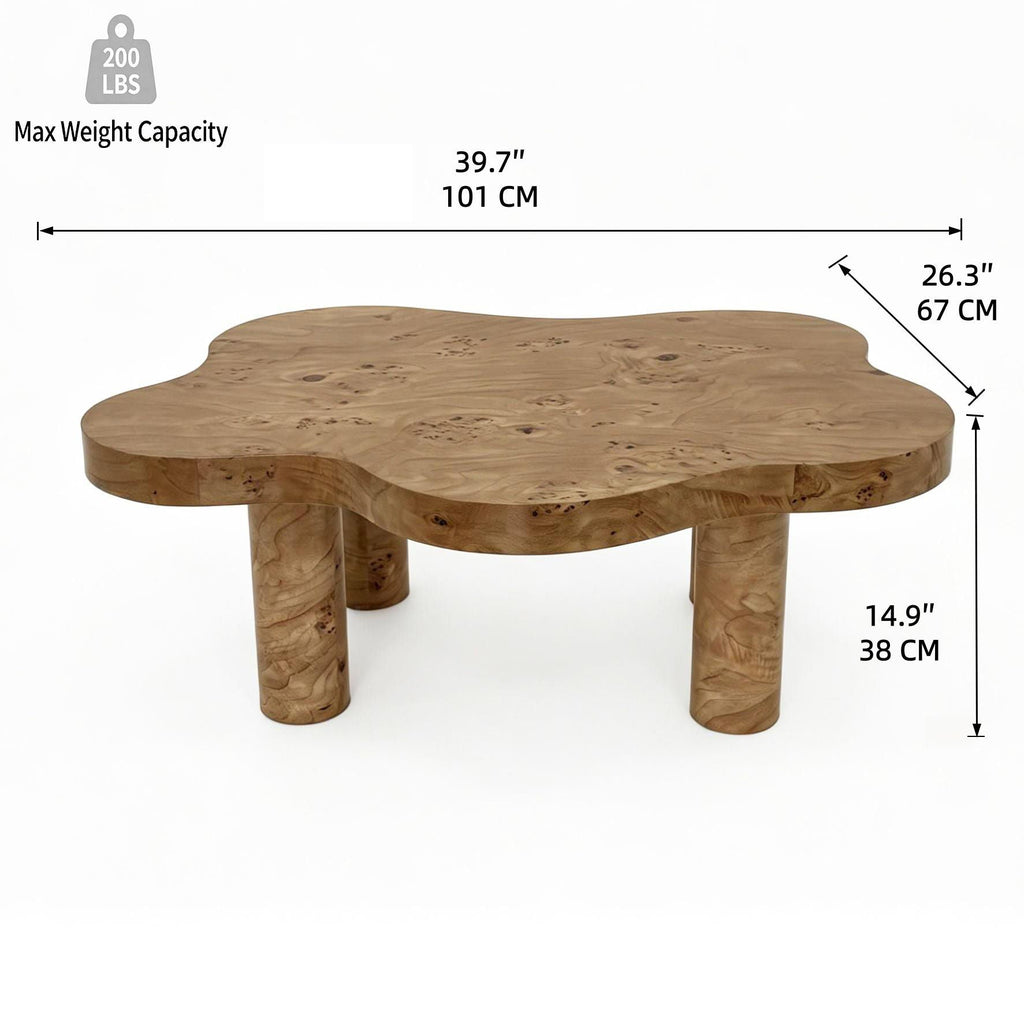 Cloud Shaped Coffee Table with 4 Round Legs - White, Black, or Light Brown