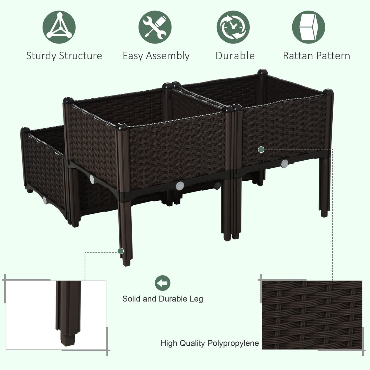 4 Piece Raised Garden Bed with Legs - Self-Watering Planter, Modular, Plastic