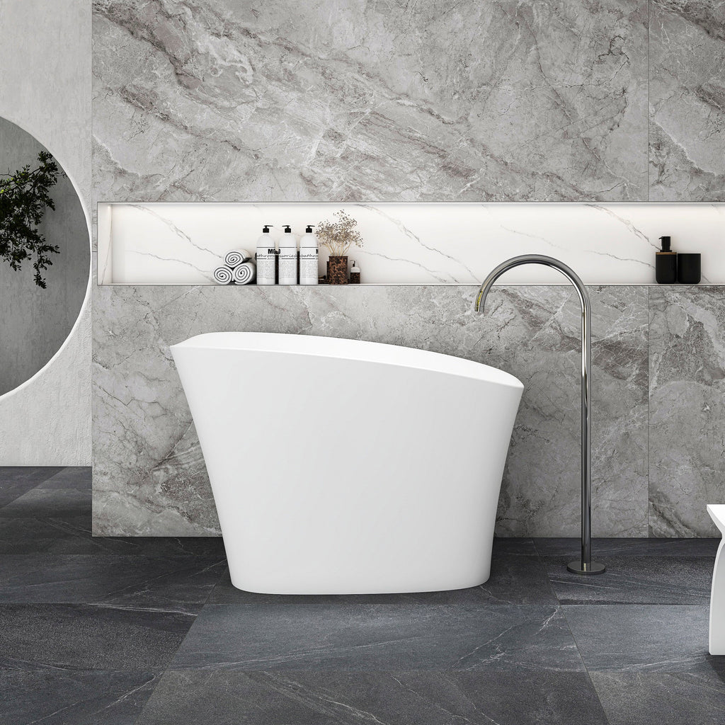51-Inch Freestanding Solid Surface Deep Soaking Bathtub with Seat - Matte White