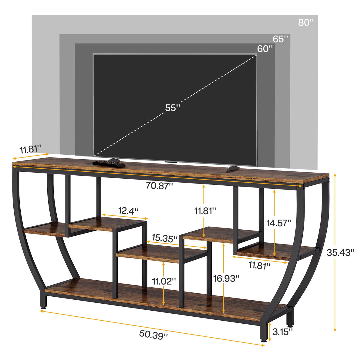 Extra Long Entryway Console Sofa Table with 7 Tier Shelves - Brown / Black