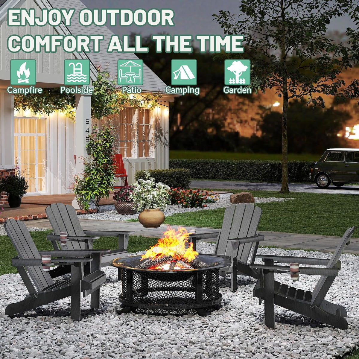 Adirondack Chairs Set of 2 with Cup Holder - Gray