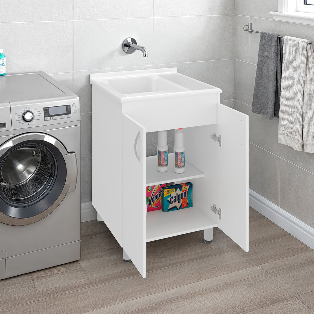 Foster 2 Door Utility Tub and Sink Freestanding Cabinet with Shelves - White