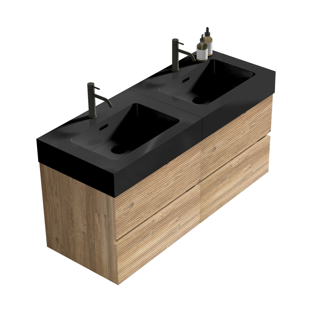 Grace 48'' Rough Bathroom Vanity with Double Drawers - Walnut