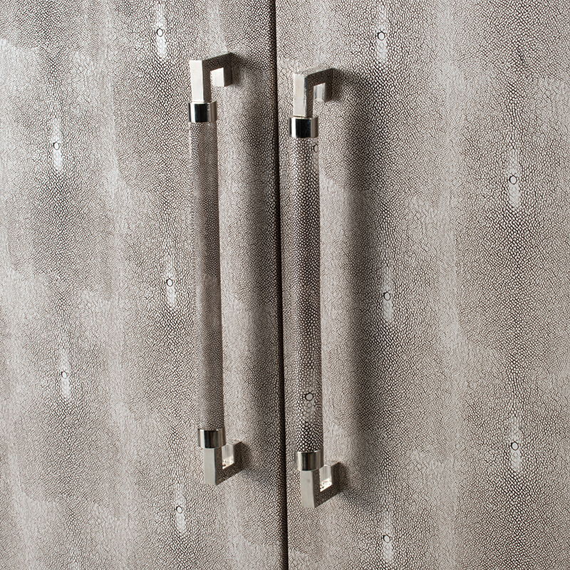 Silver Faux Leather Accent Cabinet with Mixed-Material Construction - Silver