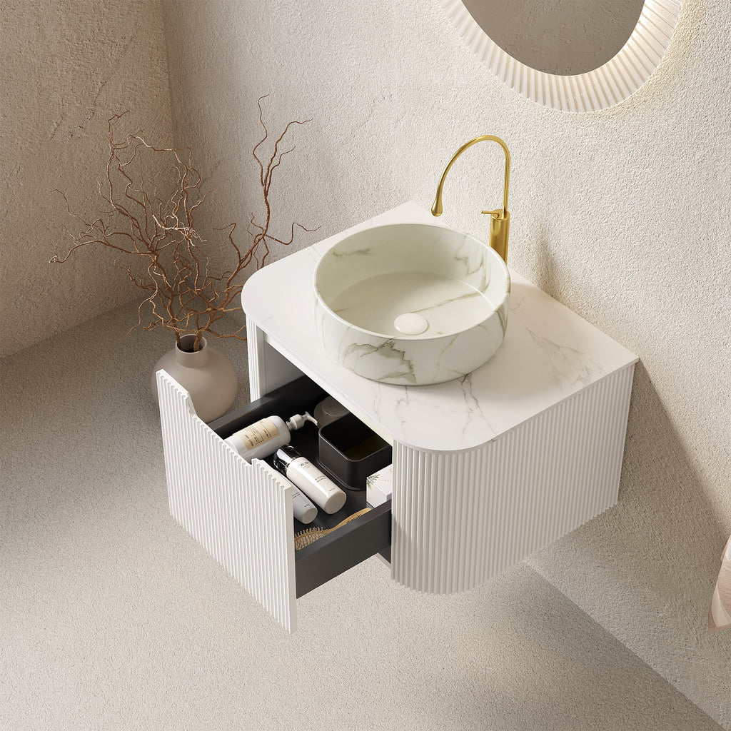 DINA 24" Bathroom Vanity & Sink with Ceramic Basin - Carrara White or White
