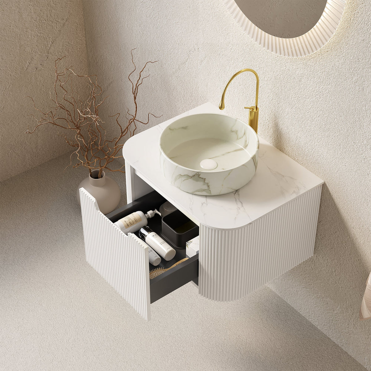 DINA 24" Bathroom Vanity & Sink with Ceramic Basin - Carrara White or White