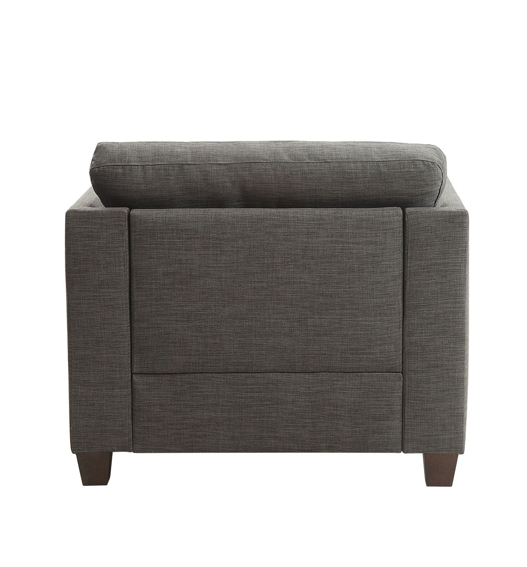Light Charcoal Arm Chair with 3 Pillows and Nailhead Trim
