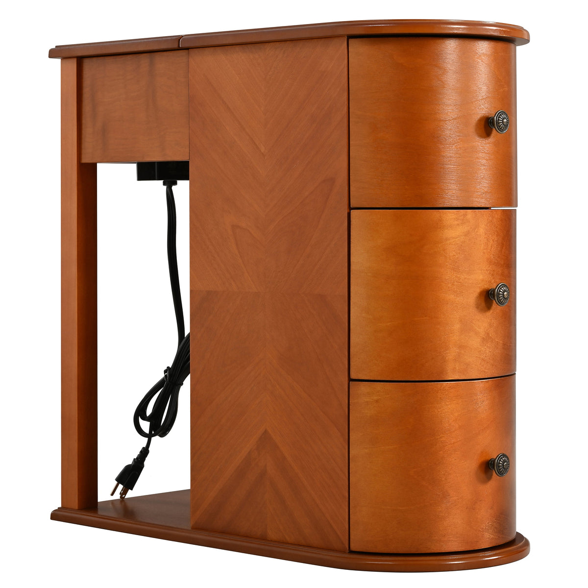 Modern End Table with Hidden Cup Holder and Charging Station - Walnut