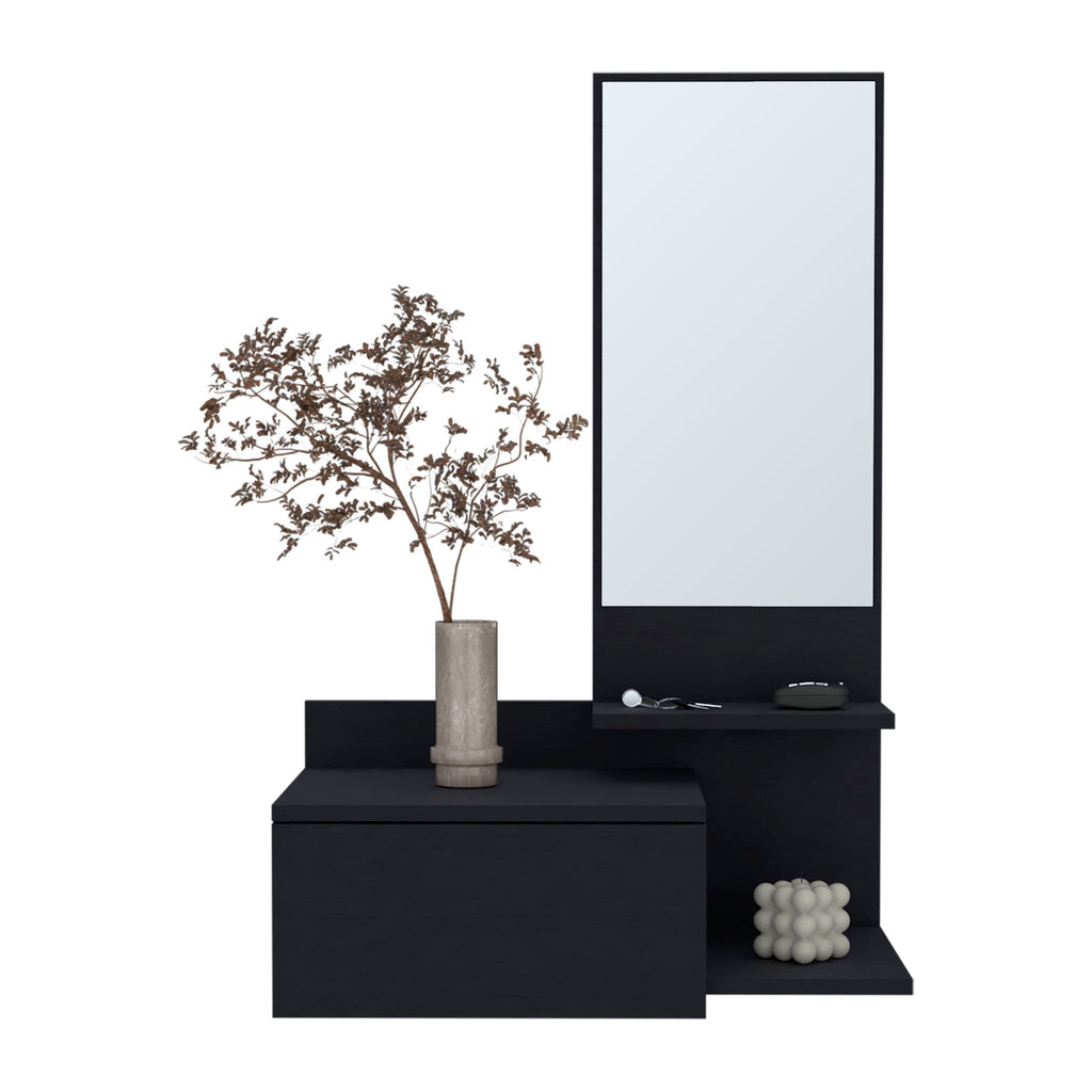 Lowell Floating Hallway Cabinet with Mirror and Storage - White or Black