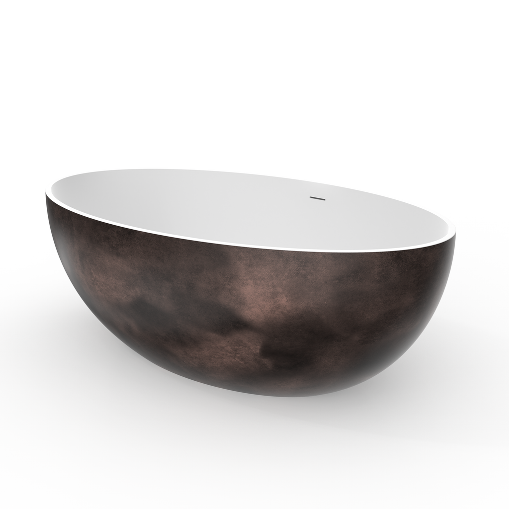67 Inch Freestanding Solid Surface Soaking Bathtub with Matte Finish - White+Walnut or Black