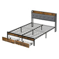 Modern Bed Frame with LED Lights and USB Charging - Light or Dark Brown